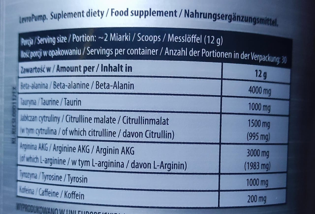 Kl Levro PUMP" Pre-workout 30/60 servings - Image 2